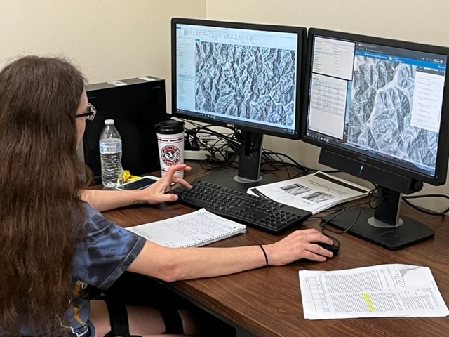 2022 Potter intern Alex Arimes using GIS and lidar data to identify landslide features