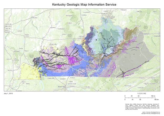 Geologic Map of Kentucky showing Pennsylvanian quartzose sandstone 